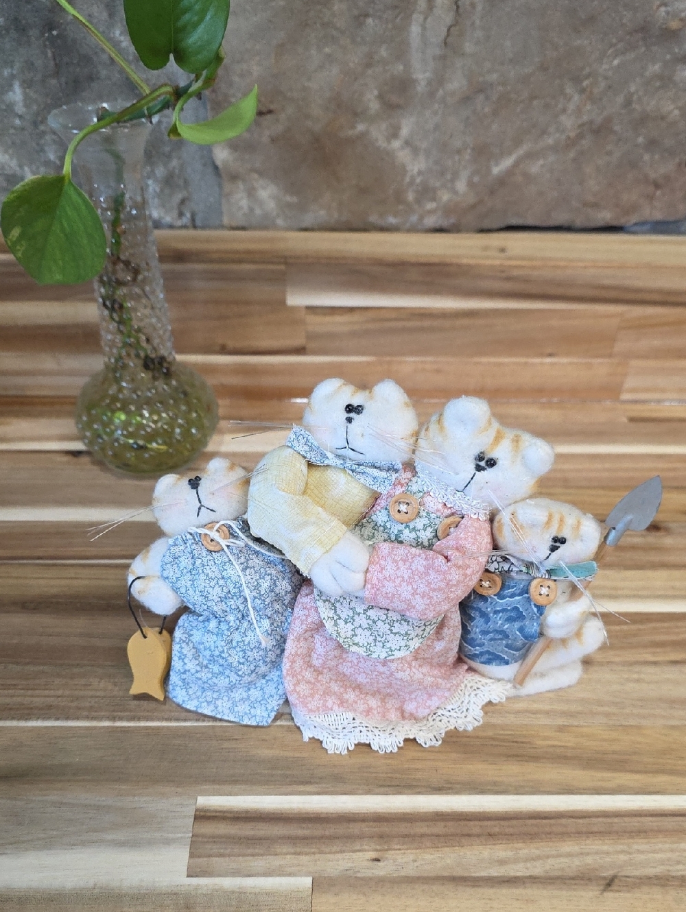 Vintage Designers at Crazy Mountain Plush Cat Family Folk Art Decor